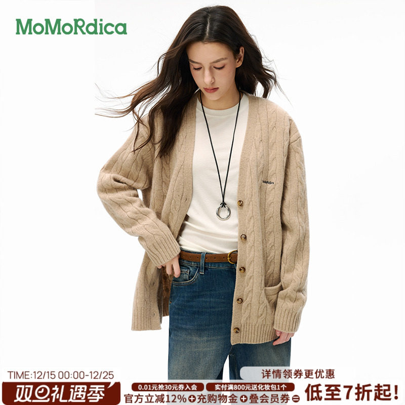 Momordica2025秋冬羊毛羊绒开衫V领毛衣