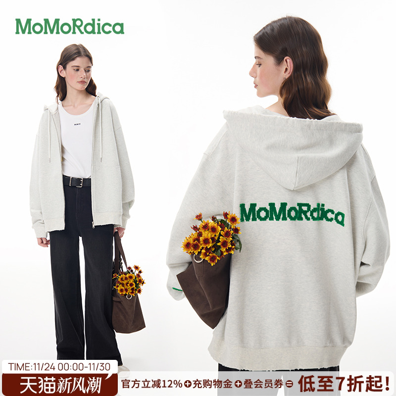 Momordica绣花通勤棉质宽松卫衣
