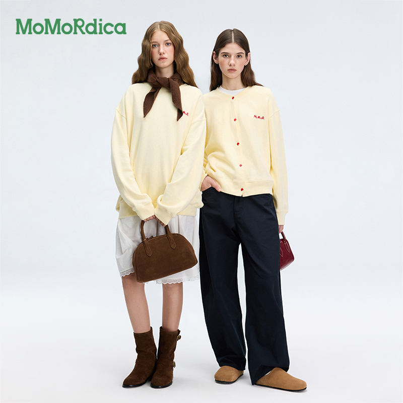 Momordica2025秋季新字母绣花圆领卫衣休闲高棉感落肩袖多色上衣