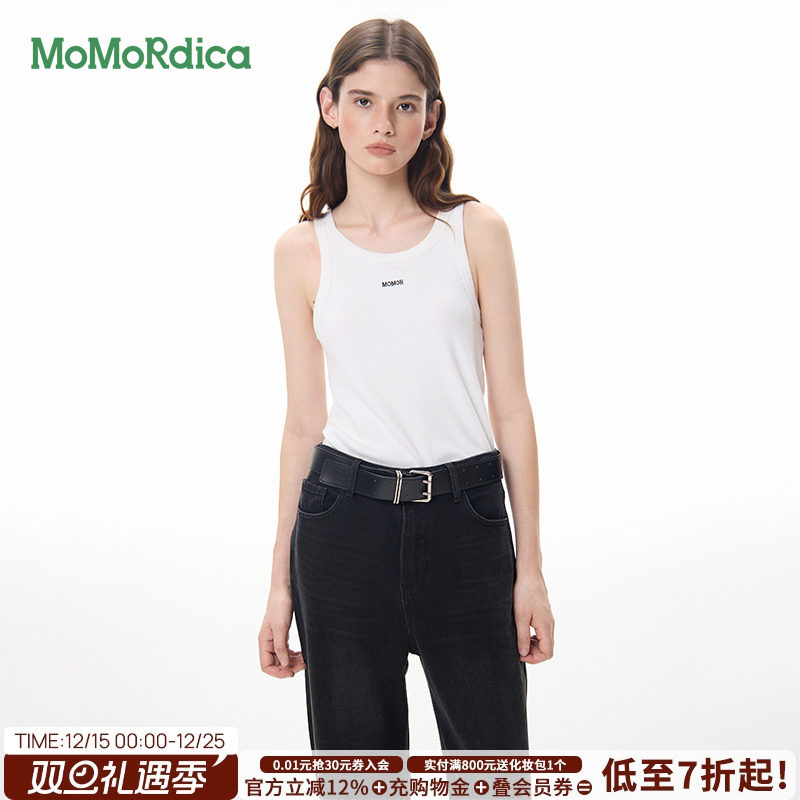 Momordica白色纯棉内搭新款外穿无袖t恤打底衫绣花背心男女