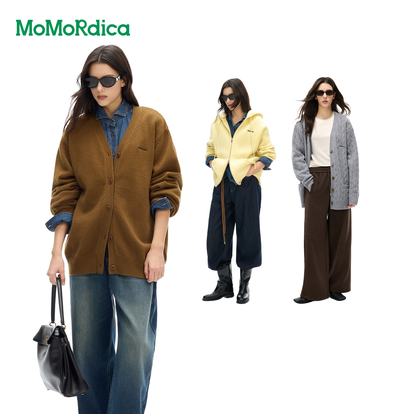 Momordica 针织开衫毛衣外套休闲长裤连帽