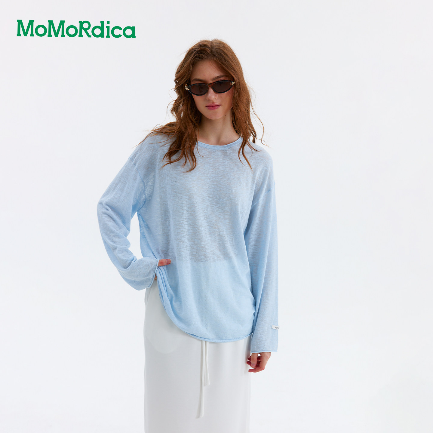 Momordica薄款长袖T恤女夏季新款宽松显瘦百搭上衣轻薄透气罩衫