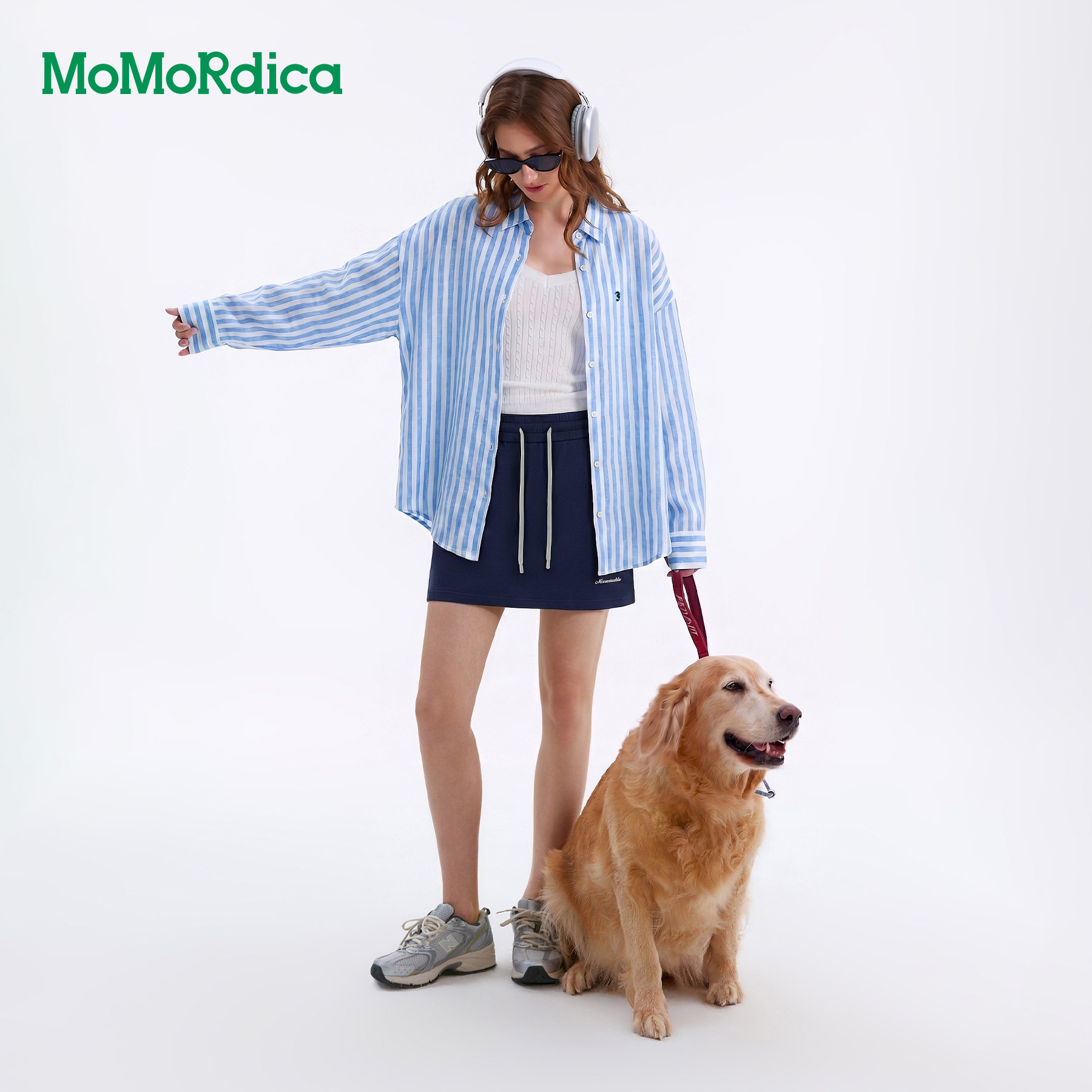 Momordica亚麻衬衣/麻花针织背心/短裙