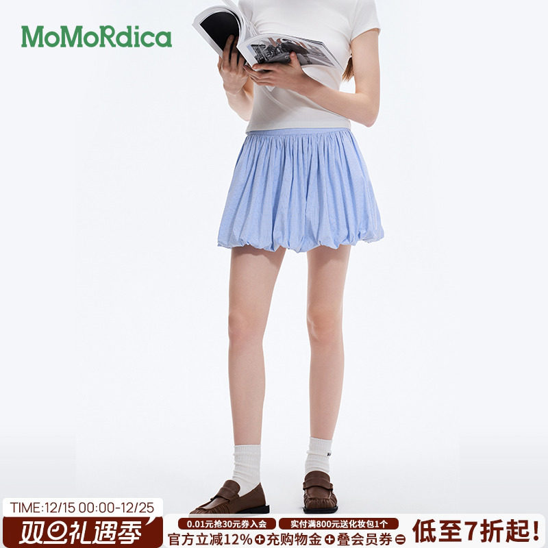 Momordica新款2025夏季棉质半身裙女显瘦O字裙尚百搭泡泡短裙子