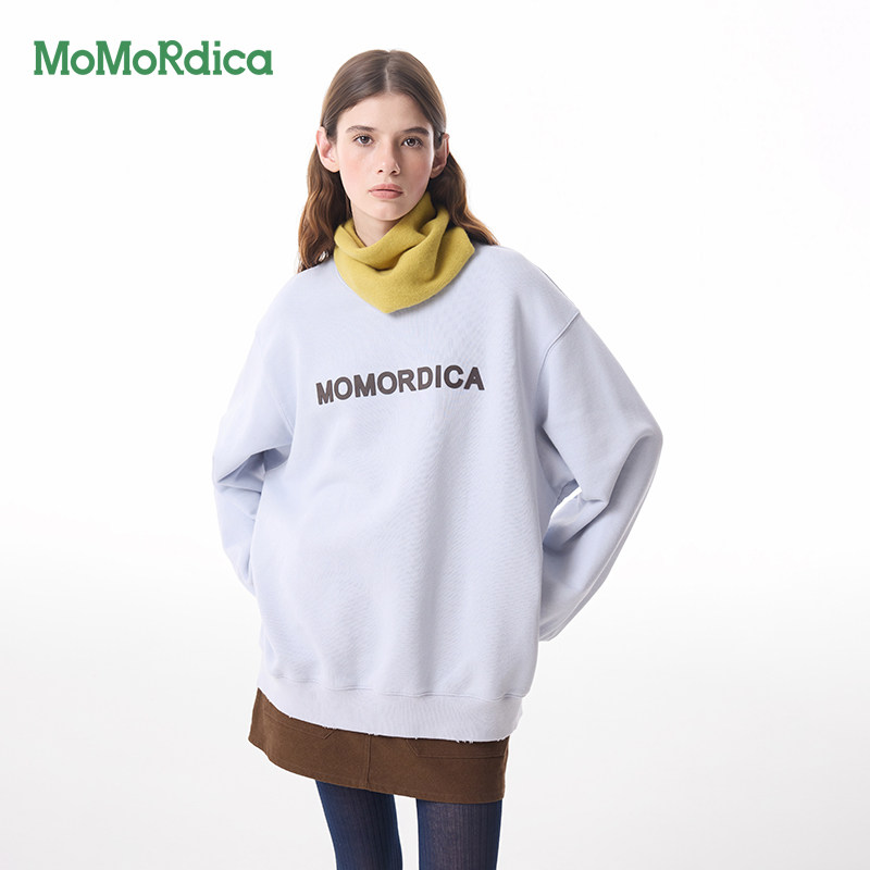 Momordica2026春新款宽松男女同款撞色字母印花纯棉圆领长袖卫衣