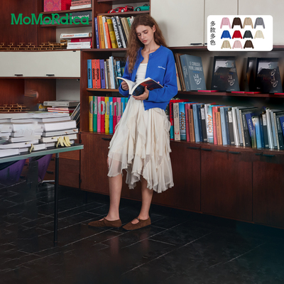 Momordica 秋季新款短款开衫毛衣/撞色门襟设计款无领卫衣外套女