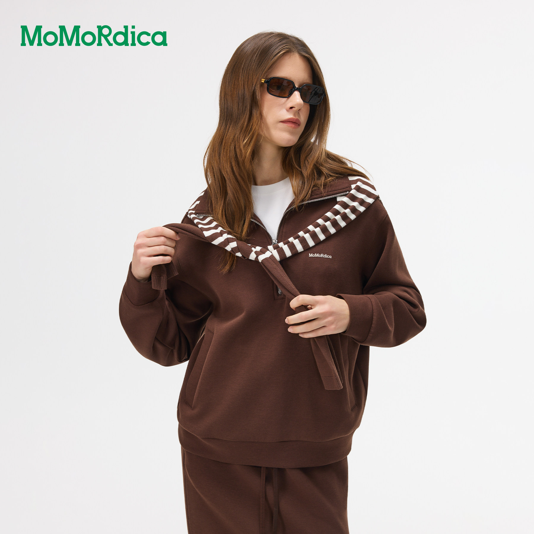 Momordica半拉链Polo领套头卫衣女秋季新款休闲简约宽松版卫衣女