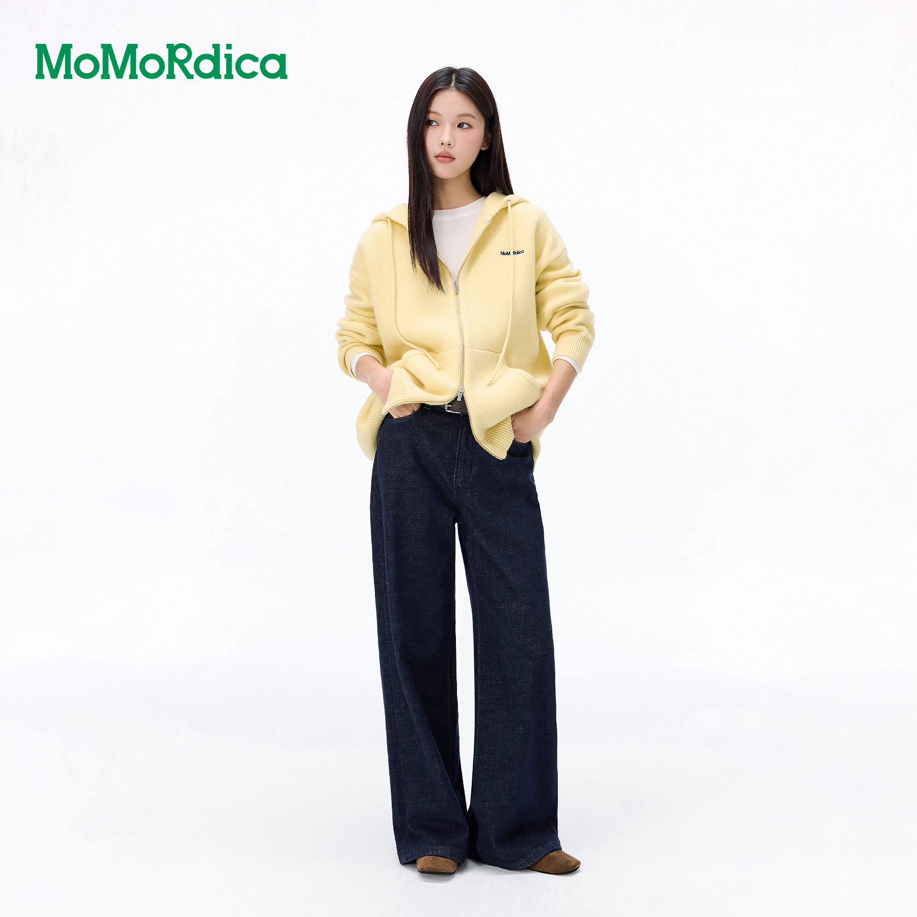 MomordicaV领设计针织开衫/宽松连帽毛衣外套/腰头抽绳休闲长裤女
