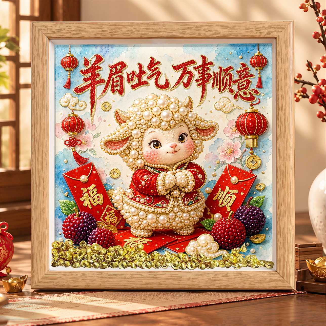2027新款diy珍珠画羊年手工diy点钻粘贴画送朋友闺蜜新年摆台礼物