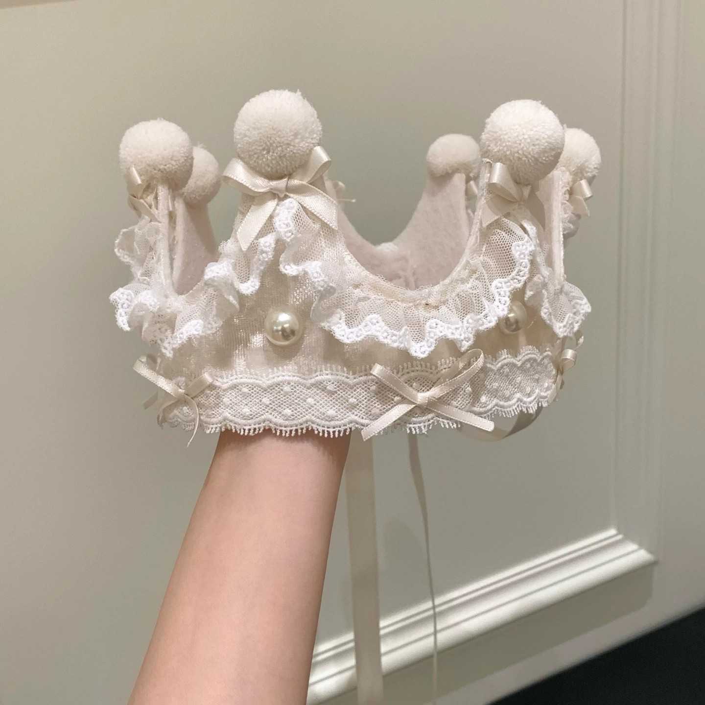 法式奶白公主皇冠生日帽发箍女蝴蝶结长飘带氛围感拍照头箍发饰