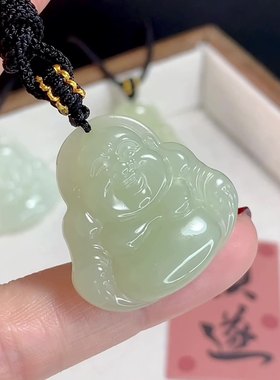 天然保真和田玉弥勒佛吊坠女款晴水玉佛玉坠项链佛公玉石玉佩挂件