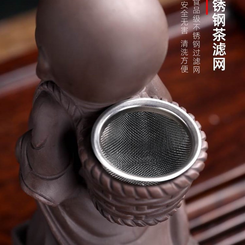 风生水起茶具尿童茶宠撒尿茶童紫砂童子尿小孩尿尿茶壶小和尚摆件