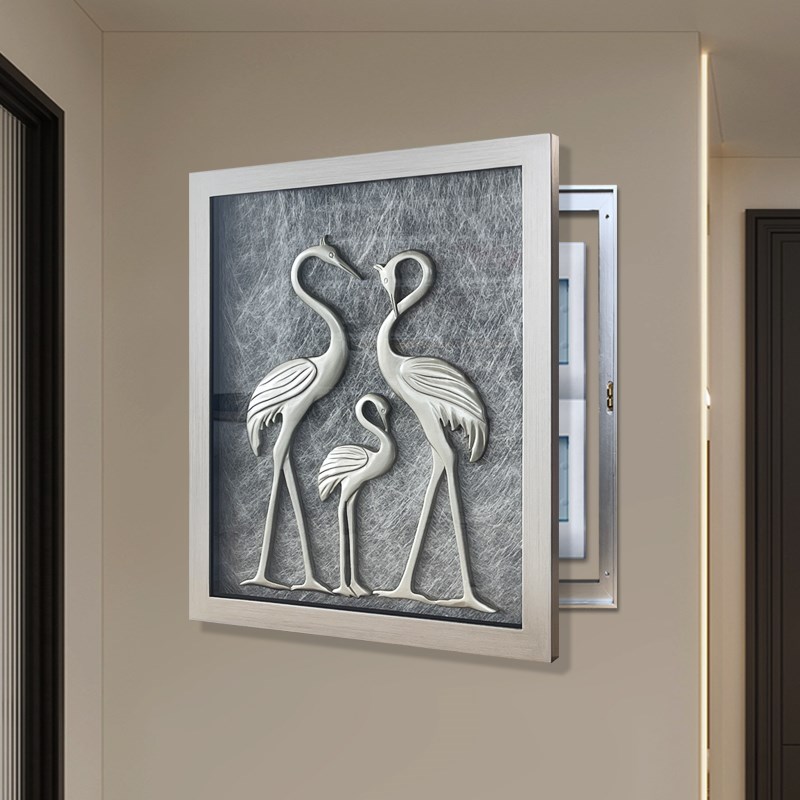 电表箱装饰画鹤电箱画弱电箱挂画配电箱遮挡画现代简约轻奢立体画