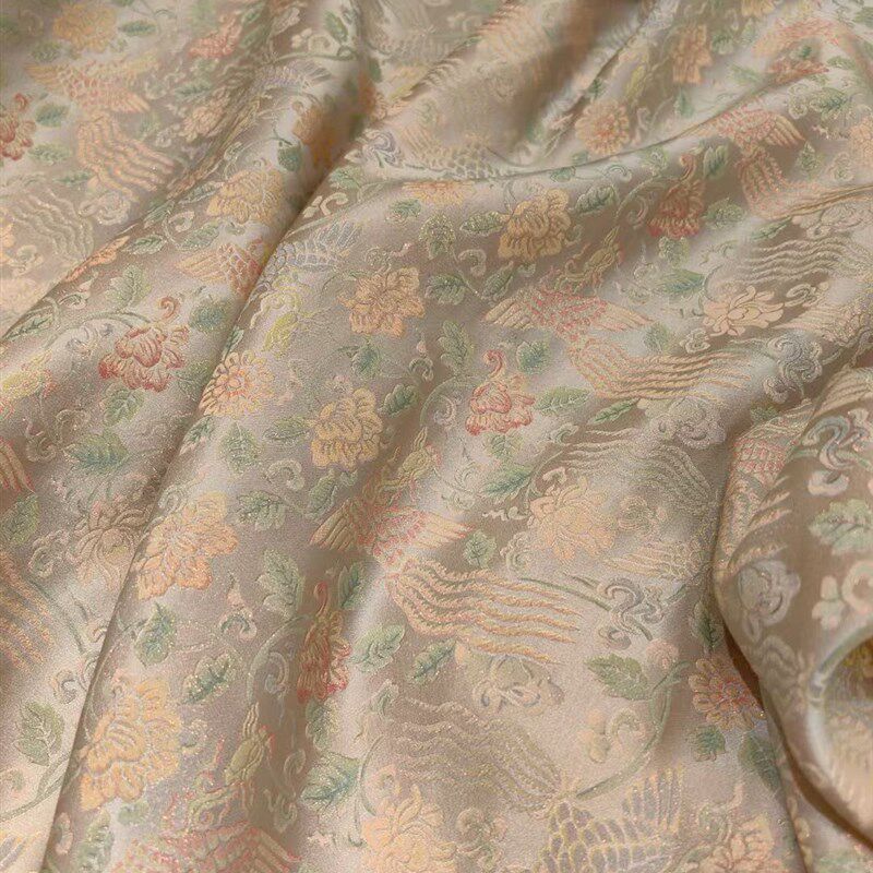 凤穿牡丹 真丝织金提花印花面料 140门幅 新中式服装旗袍汉服布料