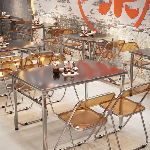 工业风不锈钢餐厅桌椅组合大排档餐饮商用桌椅网红小吃店折叠椅子