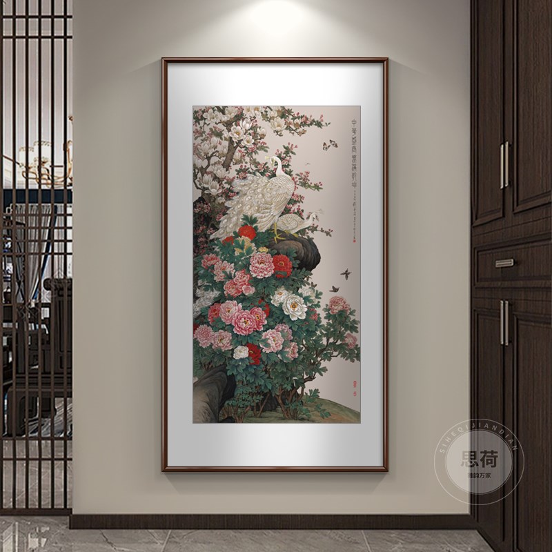 新中式国画水墨荷塘真趣荷花挂画入户走廊玄关装饰画书房竖版壁画