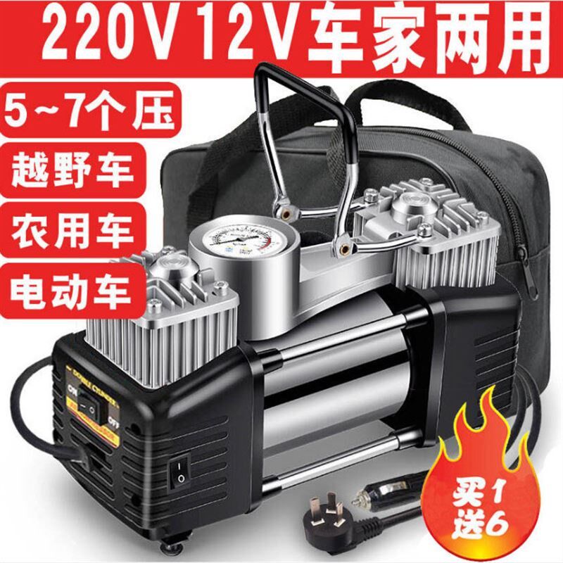 家用充气泵12V220V车家两用双缸高压打气泵汽车电动车农用打气筒