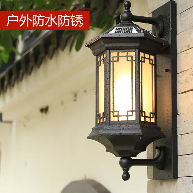户外壁灯太阳能庭院灯花园大门灯防水新中式灯室外中式复古灯创意
