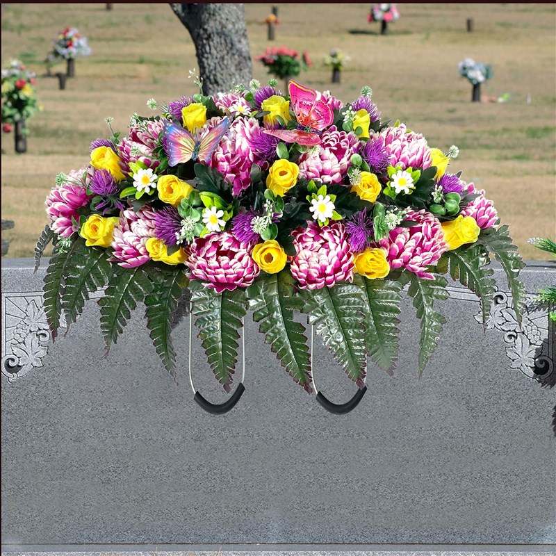 仿真花束富贵菊花蝴蝶装饰户外墓碑花圈祭祀用品