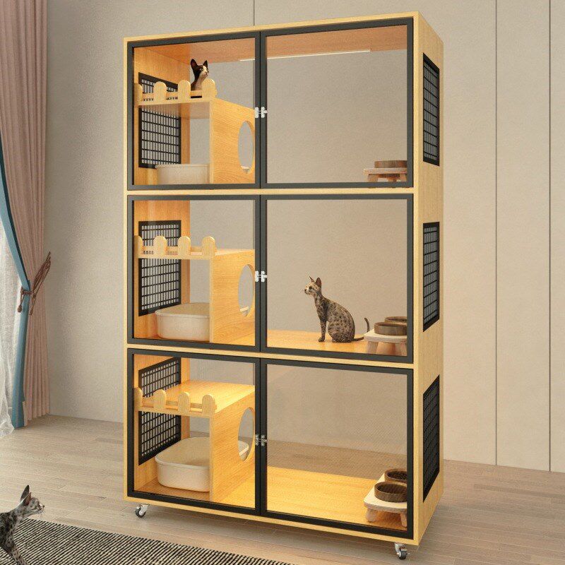 实木猫笼子别墅柜子猫窝猫舍猫房玻璃展示柜子育雏保暖保温柜箱笼