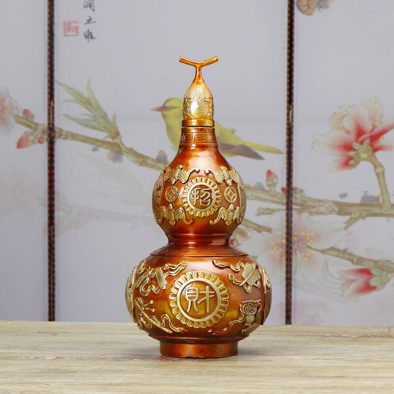 开口铜葫芦铜桌面大号开盖铜葫芦五帝钱客厅卧室家居饰品摆件挂件