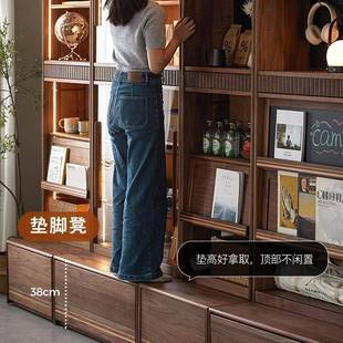 折扣价 朴愫木作实木组合书柜玻璃防尘落地黑胡桃木展示柜储物