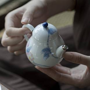 折扣价 玉瓷手绘青花夕颜夫人秋水壶功夫茶具家用陶瓷茶壶球孔