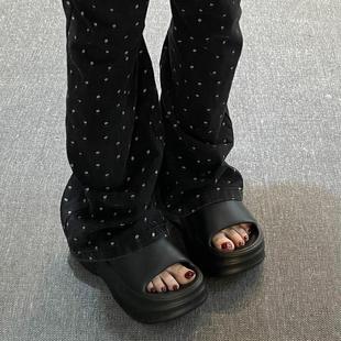 黑色增高厚底拖鞋 女夏季 外穿eva踩屎感超软防滑臭海边沙滩凉拖鞋