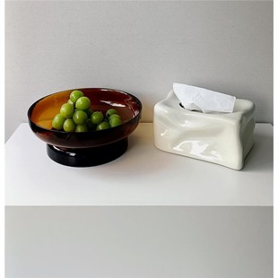 现代轻奢拼色果盘家用水果盘玻璃客厅桌面茶几零食糖果盘高脚托盘