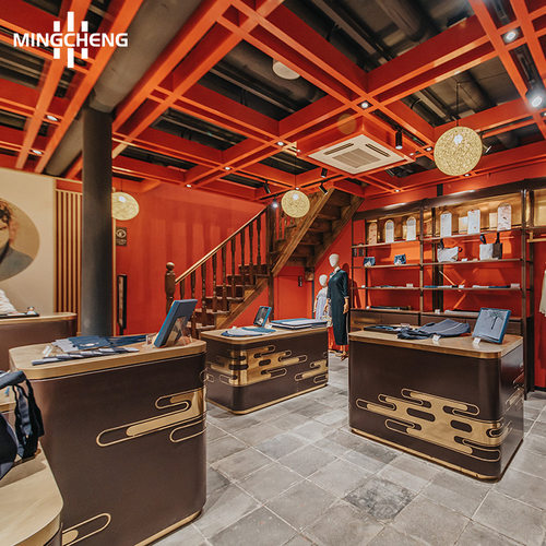 旅游纪念馆国风刺绣产品展示台木质方形礼品中岛台水墨画展示柜台