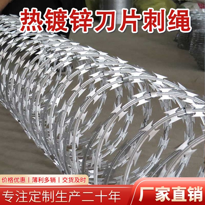 刀片刺绳围墙护栏防爬不锈钢刀片刺绳防锈抗腐蚀厂家直销刀片刺绳