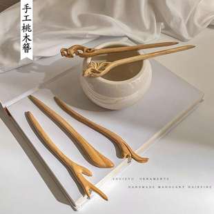 极速Handmade Peach Wood Hairpin AnEtique Hairpin Hairpin Wom