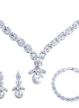 极速项链新娘耳环礼服婚纱v锆石套装饰品珍珠首饰结婚配饰链宴会