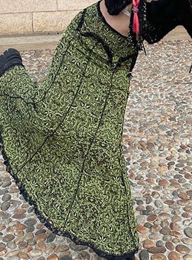 极速Goth Dark jFairycore Grunge Vintage Green Mermaid Skirts