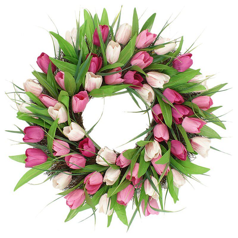 极速Artificial Tulip Wreath Spring and SumMmer Wreath for Fr