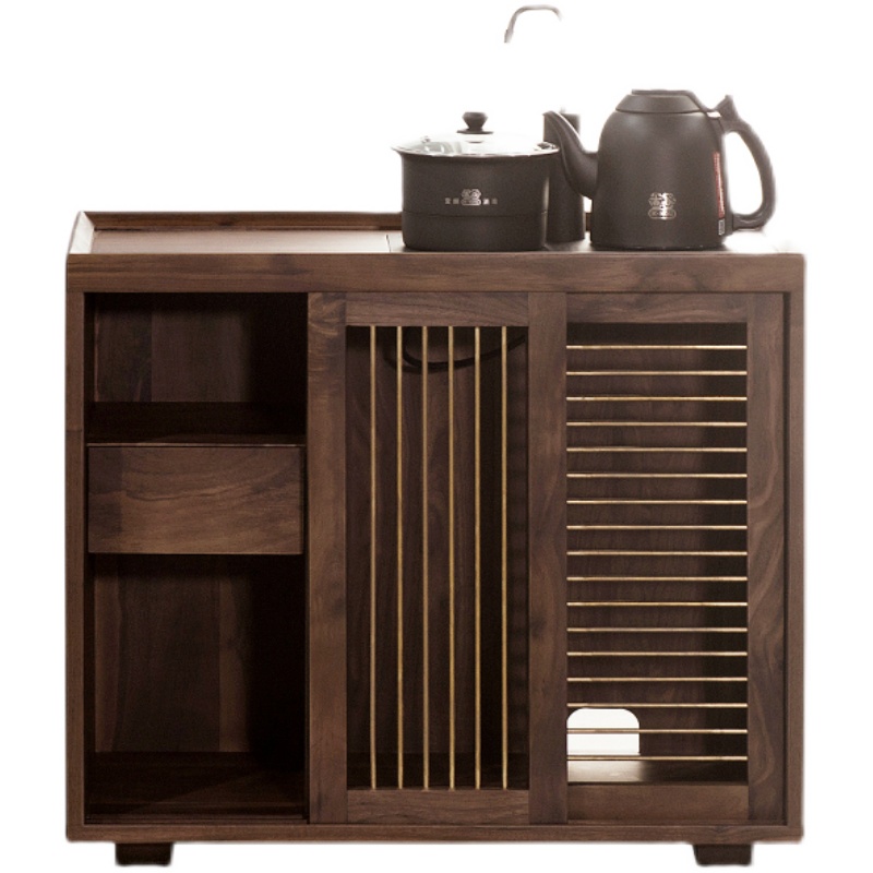 极速黑胡桃实木智能茶水柜带烧A水新中式小茶台茶边柜现代简约茶