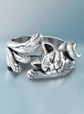 极速Cute Fortune Cat Animavl Rings Couple Jewelry Adjustable