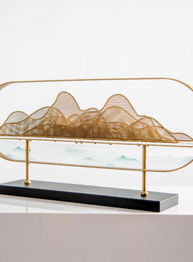 极速新中式轻奢金属圆环屏风假山摆件客厅样板间博U古架酒柜玄关