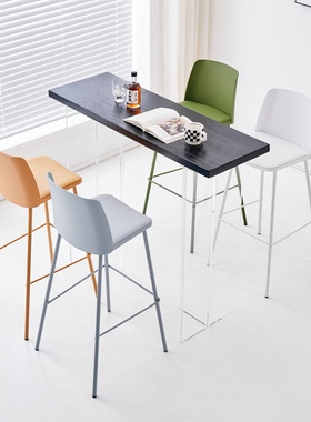 极速北欧简约白色吧椅PrP材质家用铁艺高脚皮革软包黑色塑料靠背