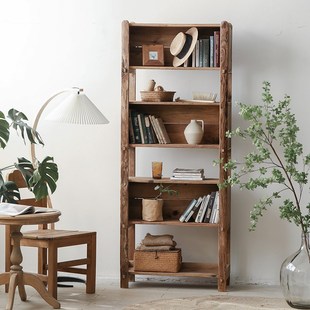 极速四格高架书柜客厅侘寂风复古民宿装饰K书架办公室老松木实木