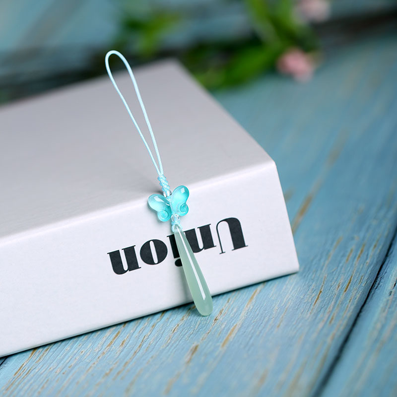 极速蝴蝶岫玉手机g挂绳挂件手机B挂绳挂饰玉石吊坠汽车钥匙扣女款