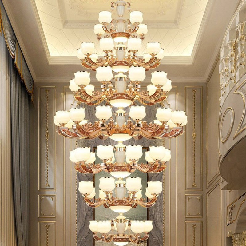 新中式锌合金大吊灯复式楼别墅客厅中空楼大吊灯餐厅灯卧室灯具