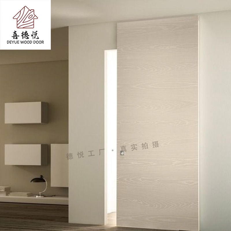 极简幽灵门谷仓门无轨铝木移门卧室推拉隐形平移门免漆客厅悬浮