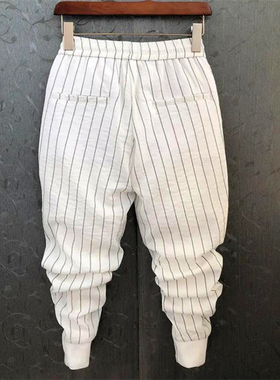 极速Summer Pants Menp Stripe Printing Slim Trousers ndy Kore