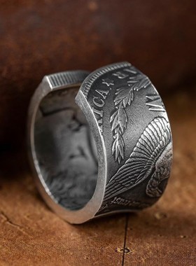 极速Handmade Coin Transformatyion Ring for men Retro Open Ri
