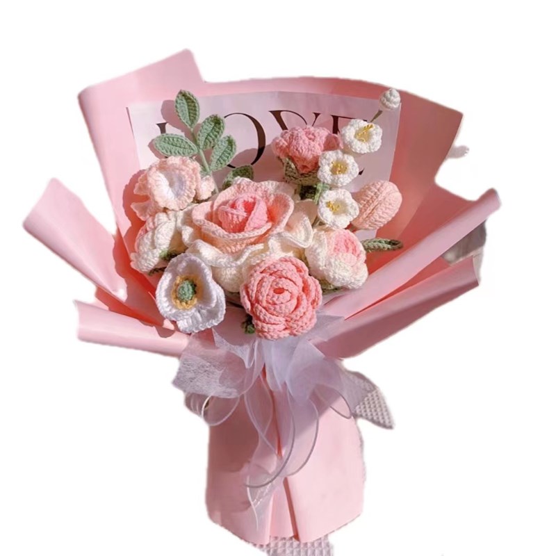 极速情人a节手工编织diy泰国玫瑰铃兰手捧花束针织毛线材料包520