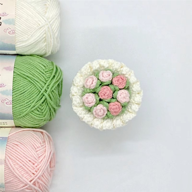 极速毛线手工编织迷你花束手捧花diy材K料包挂件钩针自制打发时间