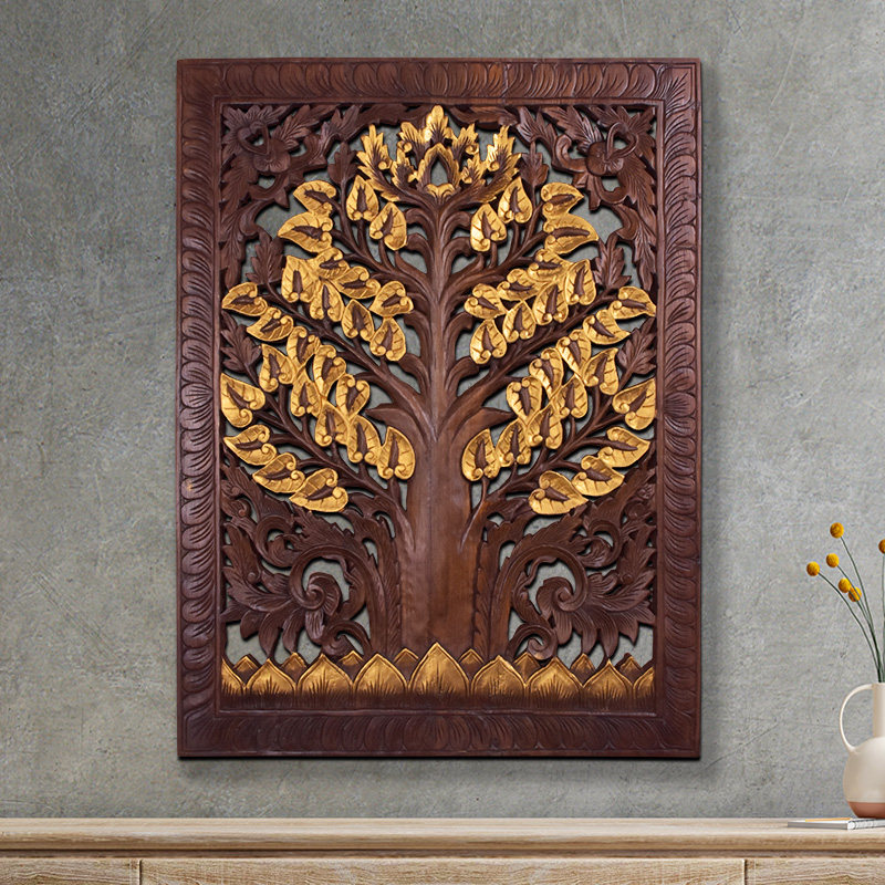 新品东南亚菩提树木n雕挂件泰国玄关别墅酒店会所手工雕刻创意壁