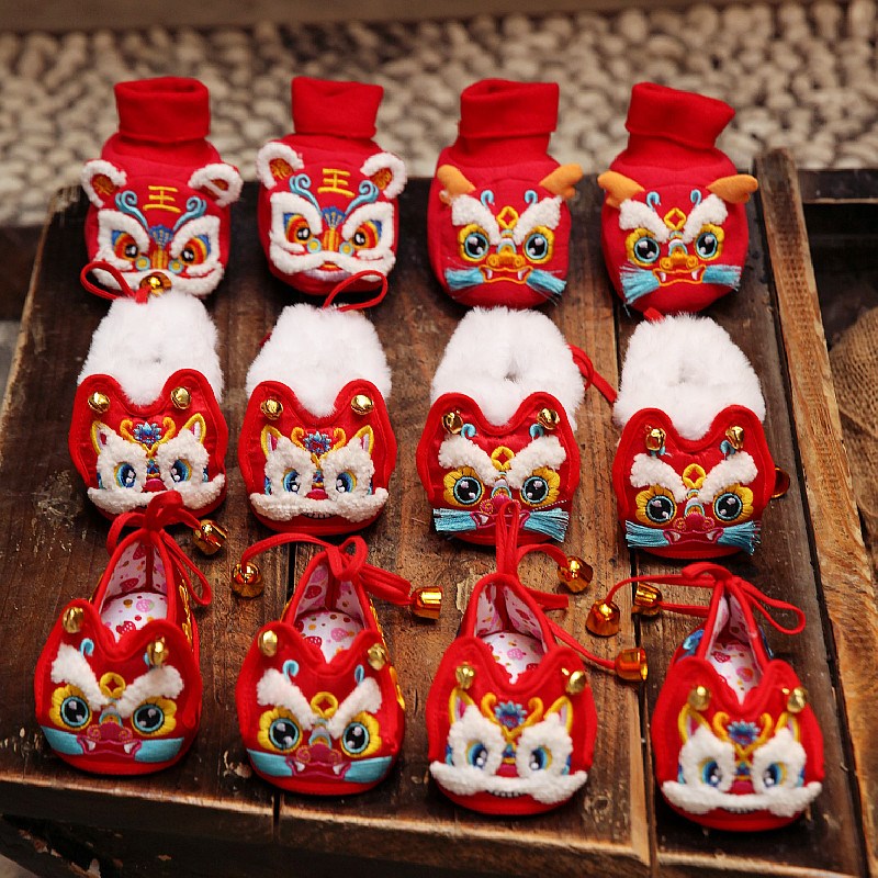 极速祥云龙虎头鞋l婴幼儿手工民俗特色传统布老虎鞋袜男女宝宝拍