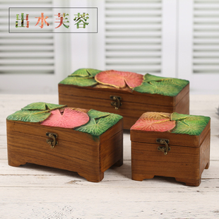 极速泰国c实木首饰盒带锁家用复古轻奢饰品珠宝耳环手镯戒指收纳